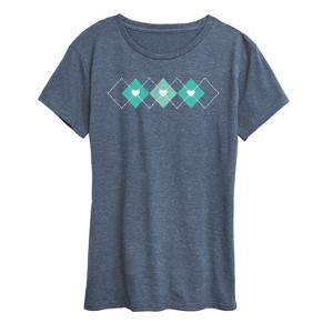 Women's - Instant Message - Argyle Hearts Short Sleeve Graphic T-Shirt - 1 of 4