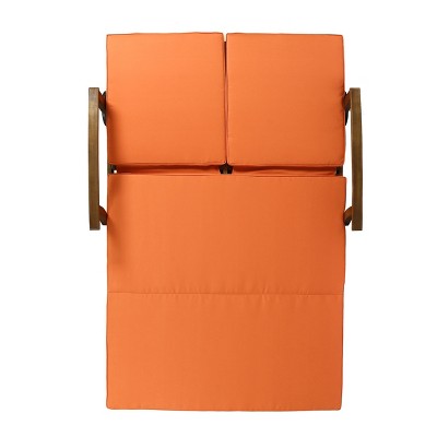 Teak Double Chaise Lounge with Orange Cushions