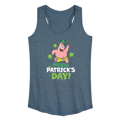 Women's SpongeBob Squarepants Happy St Patricks Day Graphic Racerback Tank - Heather Blue - 1X