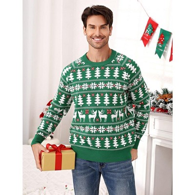 Family Christmas Sweater Reindeer Snowflake Pattern Crew Neck Holiday Pullover Knitwear