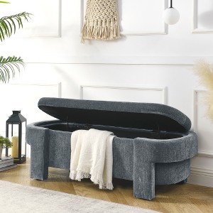 Lyngins Large Storage Bench, 51.5"L Upholstered Storage Ottoman, Ottoman with Storage, Linen Fabric Foot Stool, Bed Bench, Fully Assembled - 1 of 4