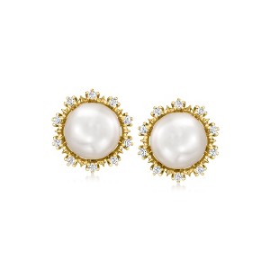 Ross-Simons 10.5-11mm Cultured Pearl and .60 ct. t.w. White Topaz Earrings in 18kt Gold Over Sterling - 1 of 3