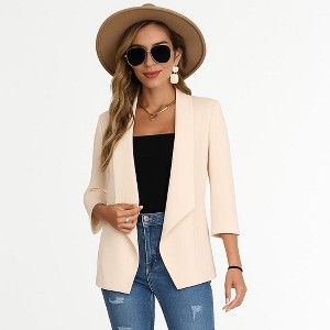 Clearlove Women's Casual Open Front Blazers Shawl Lapel Ruched Long Sleeve Office Lightweight Blazer Jackets with Pockets - 1 of 4