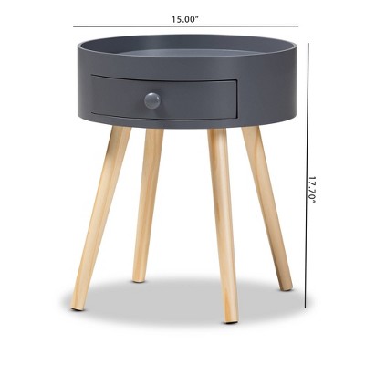Mid-Century Modern Gray 15'' Wood Nightstand with Tray-Style Top