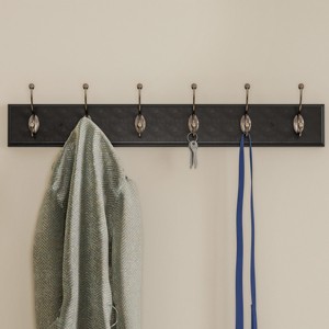 Wall Hook Rail-Mounted Hanging Rack with 6 Hooks-Entryway, Hallway, or Bedroom-Storage Organization for Coats, Towels, Bags by Hastings Home (Black) - 1 of 4