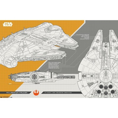 Trends International 24X36 Star Wars: The Last Jedi - Millennium Falcon Framed Wall Poster Prints