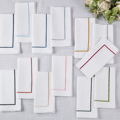 Aqua Embroidered Line Design Dinner Napkins Set of 4