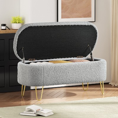 NicBex Oval Polyester Storage Ottoman Bench,Upholstered Storage Ottoman with Metal Legs,Modern Storage Bench for Living Room,Bedroom