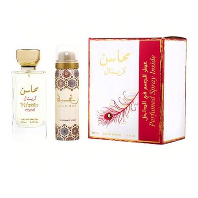 Lattafa Mahasin Crystal By Lattafa Women Jasmine, Sandalwood, Musk, Amber, Freesia  Eau De Parfum Spray 3.4 Oz & Deodorant Spray 1.7 Oz
