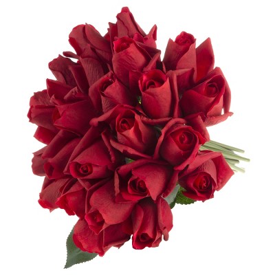 Artificial Rose Bud Bundles ? 24PC Real Touch Fake 11.5-Inch Flowers with Stems for Home Décor, Wedding, or Bridal/Baby Showers by Pure Garden (Red)