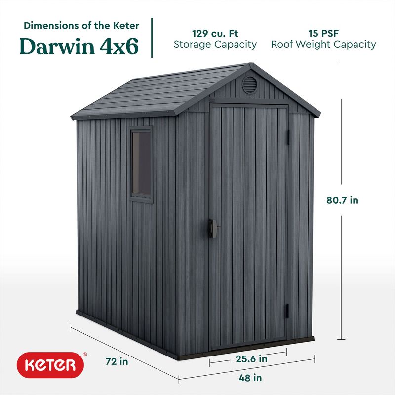 Keter Darwin Spacious Heavy Duty Organizing Storage Shed, 2 of 7
