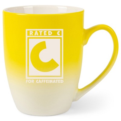 100 North Video Game 10 Ounce Yellow and White Two Toned Ombre, Comfortably Fits Your Hands, Ceramic Tea Coffee Cup Mug, Rated C For Caffeinated