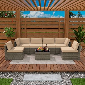 UPTIOT 7-Piece Wicker Outdoor Patio Conversation Sofa Set - 1 of 4