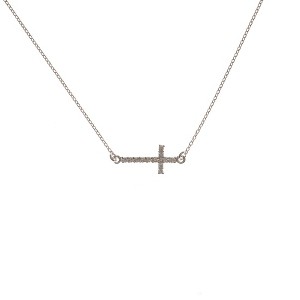 Dicksons Small Horizontal Cross Made of Jewel-Tone Accents Sterling Silver 18-Inch Pendant Necklace - 1 of 3
