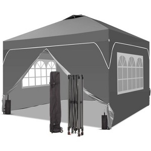 Ainfox 12ftx12ft Pop Up Canopy Tent with 4 Sidewalls One Push Tent Canopy with Wheeled Carry Bag, 8 Stakes and 4 Ropes - 1 of 4