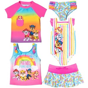 PAW Patrol Marshall Rubble Chase Toddler Girls One-Piece Swimsuit Rash Guard Knotted Tankini Top Bikini Bottom and Skort 5 Piece Set Blue / Multicolor / Pink 2T - 1 of 4
