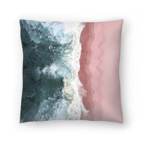 Pink Ocean Beach Top View by Tanya Shumkina 14 x 14 Throw Pillow Americanflat