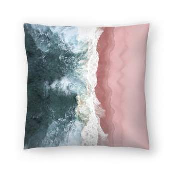 Pink Ocean Beach Top View By Tanya Shumkina Throw Pillow - Americanflat Coastal