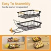 Attop 2 Tier Countertop Fruit Basket With 2 Banana Hangers, Detachable Metal Organizer For Bread Vegetable Fruits, Storage Stand Bowls, Black - 3 of 4