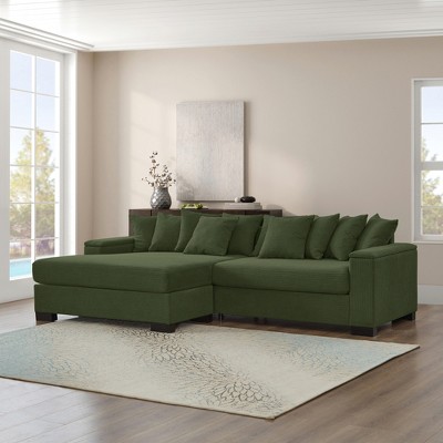 111" Luxury Corduroy Upholstered L-Shaped Sectional Sofa with Reversible Chaise Lounge and Arm Storage