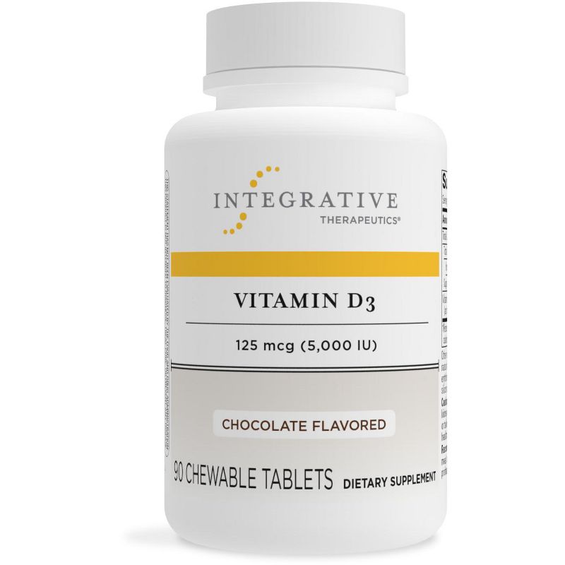 Integrative Therapeutics Vitamin D3 125 mcg (5,000 IU) - Gluten Free – Zero Sugar - 90 Chocolate Flavored Chewable Tablets, 1 of 3