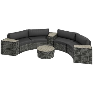 8 Piece Patio Furniture Set with 4 Rattan Sofa Chairs & 4 Tables with Storage & Umbrella Hole - 1 of 4