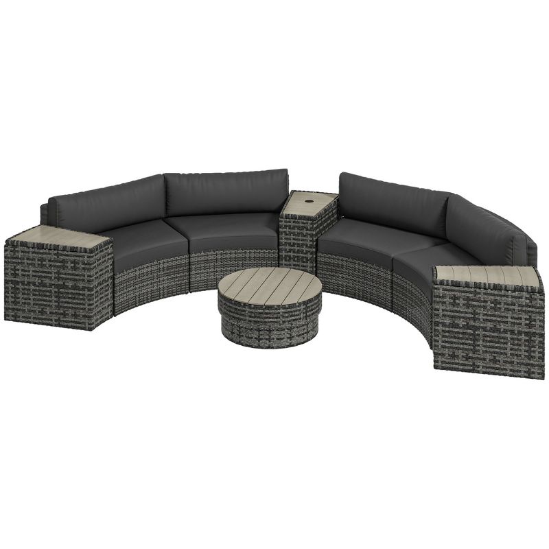 Outsunny 8 Piece Patio Furniture Set with 4 Rattan Sofa Chairs & 4 Tables, Outdoor Conversation Set with Storage & Umbrella Hole, 4 of 7
