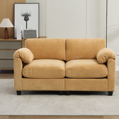 Hyleory 76.8'' Upholstered Corduroy Reception Loveseat Sofa in Yellow