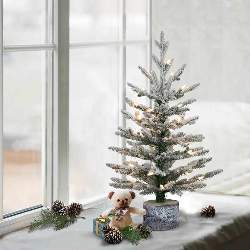 2ft Puleo Pre-Lit Flocked Potted Slim Artic Fir Artificial Christmas Tree Clear Lights, 3 of 5