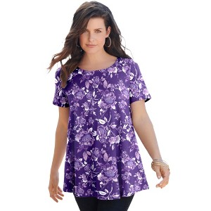 Roaman's Women's Plus Size Ultimate Swing Tee With Keyhole Back - 1 of 4