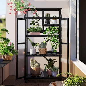 Hrinhom 31.5"W Wood Large Greenhouse,Balcony Portable Cold Frame with Wheels - 1 of 4