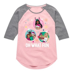 Girls' - Barbie - Holidays & Christmas Shirt Tail Raglan Graphic T-shirt - 1 of 4