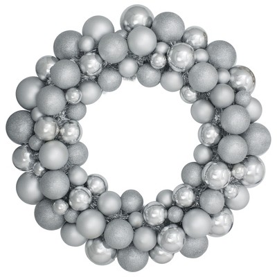 Northlight Silver Splendor 3-Finish Shatterproof Ball Christmas Wreath  24" - Unlit