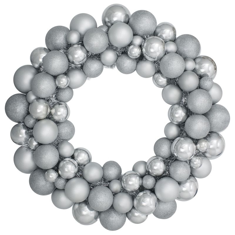 Northlight Silver 3-Finish Shatterproof Ball Ornament Christmas Wreath, 36-Inch, 1 of 5