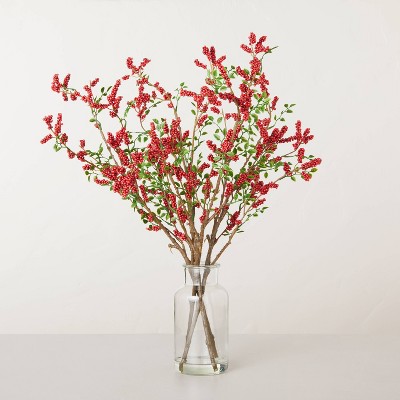 Faux Winterberry Stems Glass Bottle Arrangement - Hearth & Hand™ with Magnolia