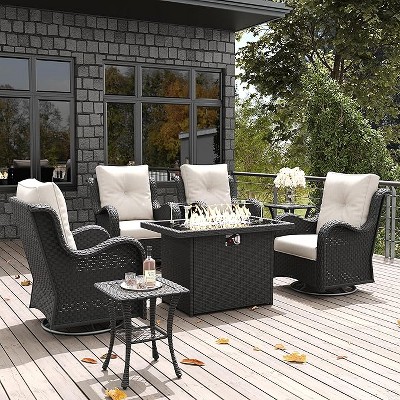LayinSun Outdoor Patio Furniture Set, Black Rattan Wicker Sectional Swivel Rocker Chairs Sets with Ottomans, Swivel Glider Chair