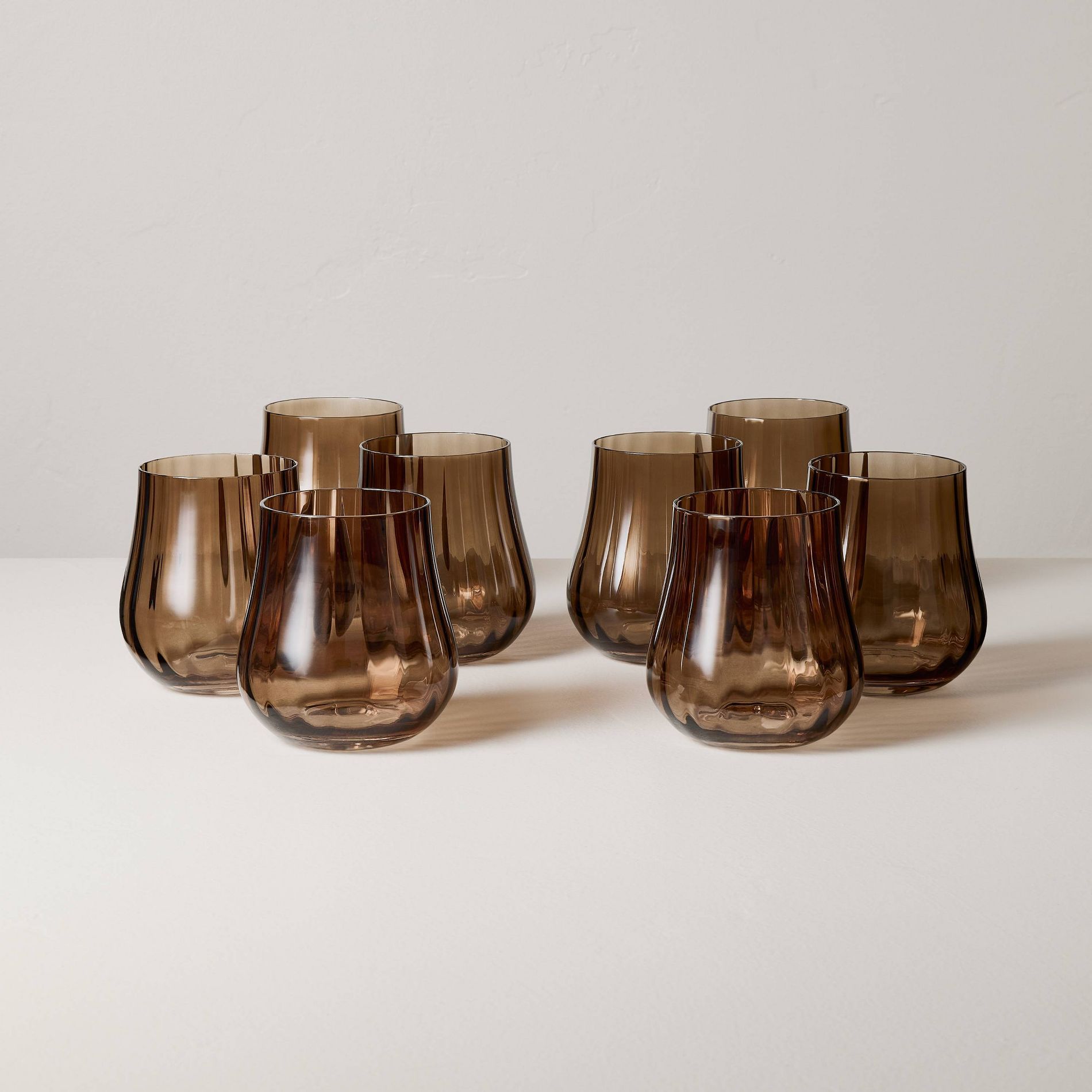 Set of 8 14oz Short Water Glasses Brown - Hearth & Hand™ with Magnolia