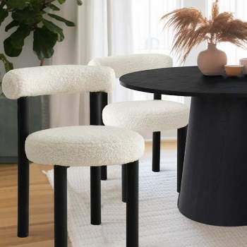 Set of 2 Shaun Geometric Shapes 18.5" Wide Round Seat Boucle Dining Chairs With  Black Metal Legs -The Pop Maison