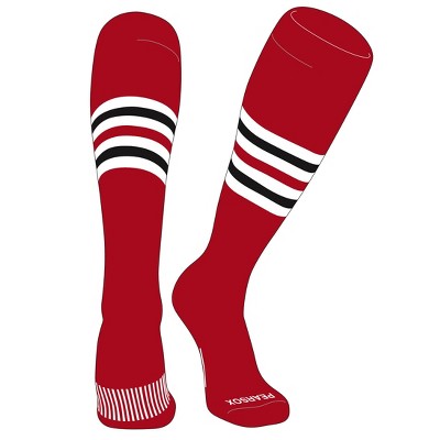 PEAR SOX Striped OTC Baseball, Softball, Football Socks (F) Red, White, Black