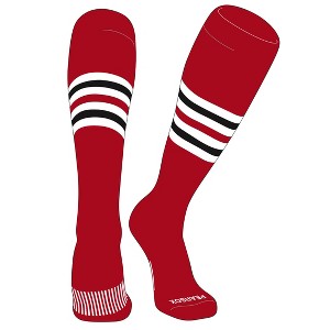 PEAR SOX Striped OTC Baseball, Softball, Football Socks (F) Red, White, Black - 1 of 3