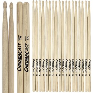 ChromaCast 7A USA Made Hickory Drumsticks Pair - Wood Tipped - Drum Sticks Tour Tested by Pro Drummers - Real American Hickory Wood - 1 of 4