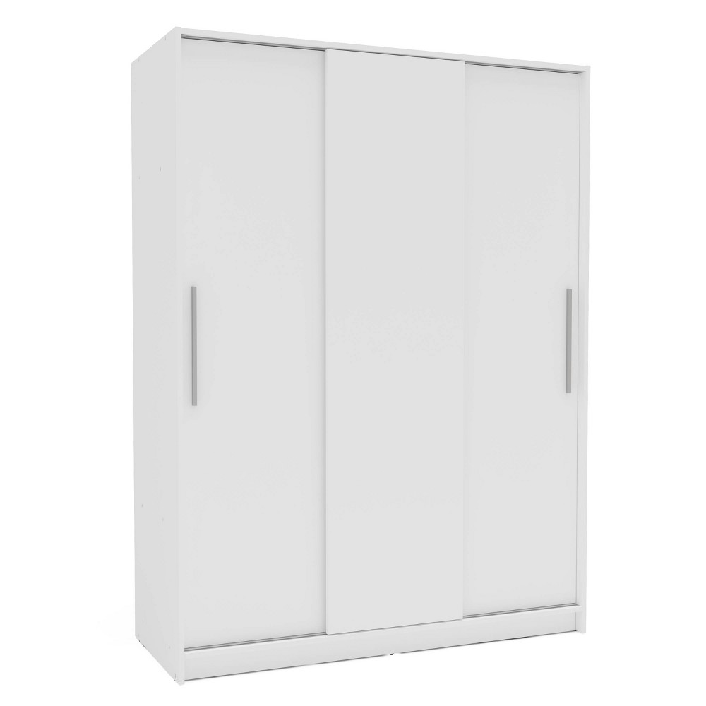Polifurniture Denmark 3 Sliding Doors Clothing Armoire White: Modern Wardrobe Dresser with 4 Shelves, 2 Drawers