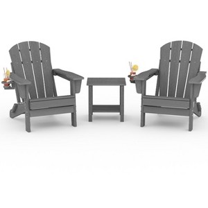 2-Piece Black Folding Adirondack Chair & Fire Pit, All-Weather