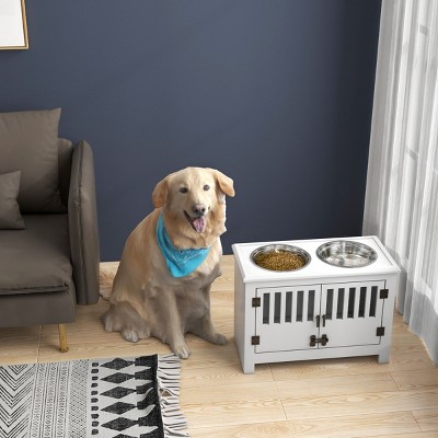 Elevated Dog Bowls with Storage Cabinet for Large Dogs,Modern Raised Feeder with 2 Stainless Steel Bowls - LAOTIES