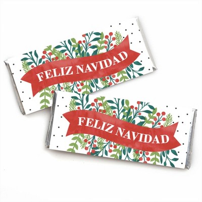 Big Dot of Happiness Feliz Navidad - Candy Bar Wrapper Holiday and Spanish Christmas Party Favors - Set of 24