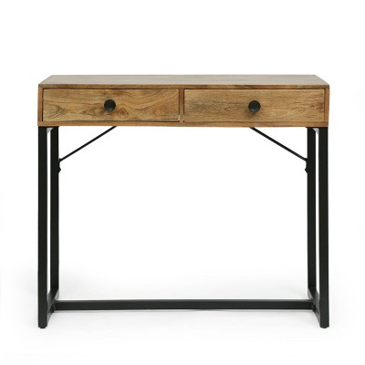 Millard Modern Industrial Handcrafted Mango Wood Desk with Drawers Natural Honey/Black - Christopher Knight Home