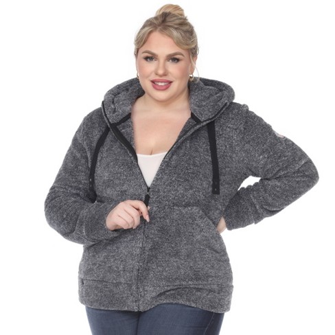 Plus Size Hooded High Pile Fleece Jacket Charcoal 1x- White Mark