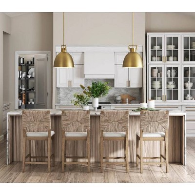 Beacon Bohemian Seagrass and Boucle Counter Height Bar Stools, Set of 4