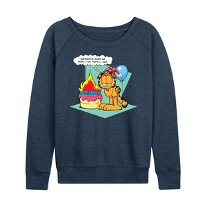 Women's - Garfield - Birthday's Make Me Old Lightweight French Terry Wide Neck Long Sleeve Shirt - 1 of 4