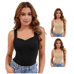 INSPIRE CHIC 3 Packs Women's Wide Strap Sweetheart Neck Undershirt Base Layer Tank Tops with Built in Bra - 1 of 4